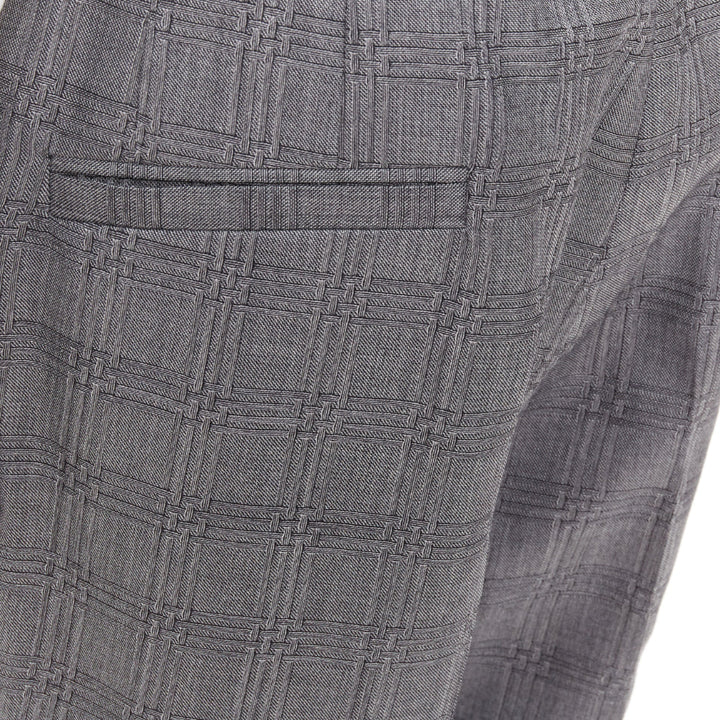 VERSACE grey wool silk checkered straight leg trousers IT50 L