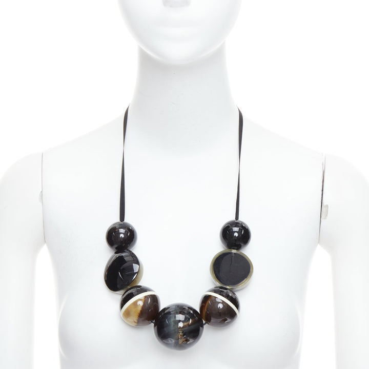 MARNI black khaki acrylic giant balls tie ribbon statement necklace