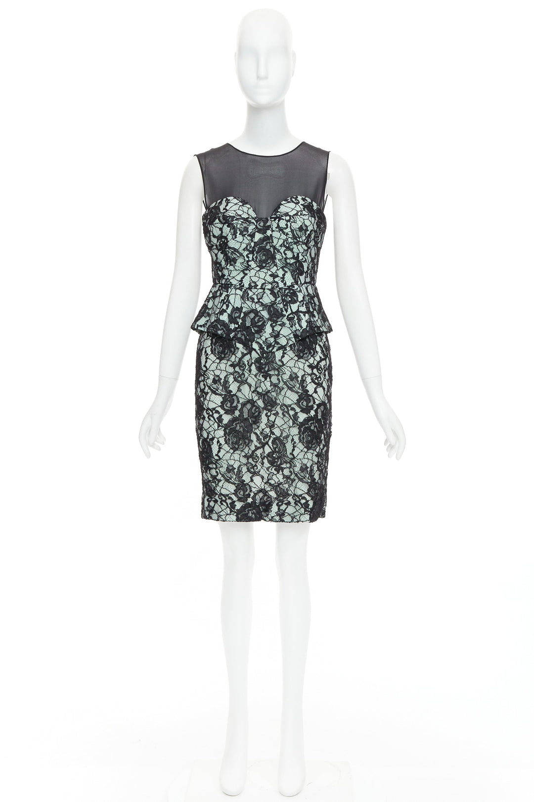 EMILIO PUCCI black light teal floral lace overlay cocktail dress IT42 M