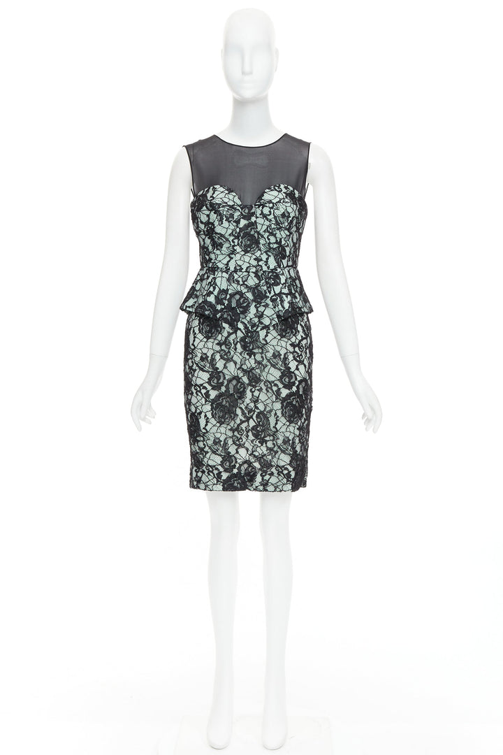 EMILIO PUCCI black light teal floral lace overlay cocktail dress IT42 M
