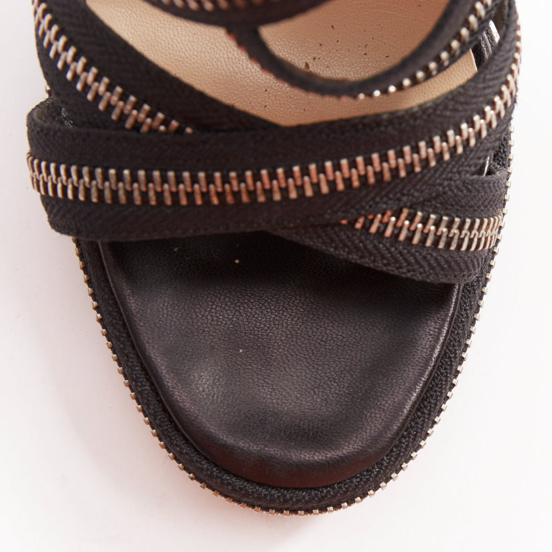 CHRISTIAN LOUBOUTIN Rodita New Nastro Zip black zipper platform sandals EU37.5