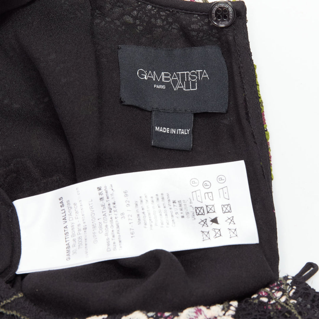 GIAMBATTISTA VALLI black pink floral lace cape back belt tie dress IT38 XS