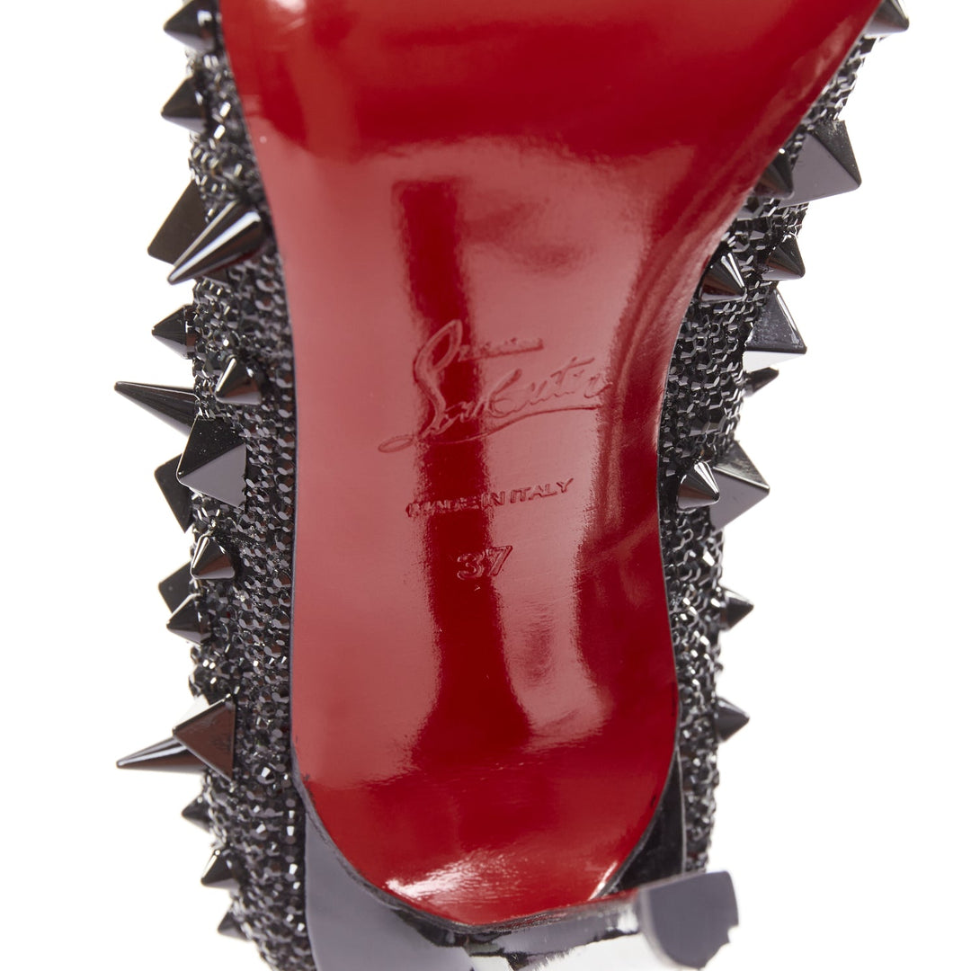 CHRISTIAN LOUBOUTIN Pigalili 120 black strass crystal spike stud pumps EU37