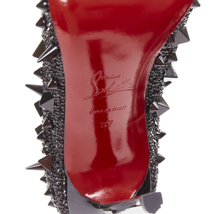CHRISTIAN LOUBOUTIN Pigalili 120 black strass crystal spike stud pumps EU37