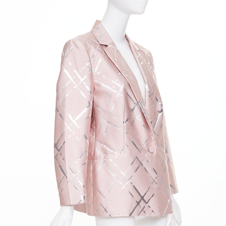 ESCADA pink silver lurex abstract cross hatch single button blazer IT44 L