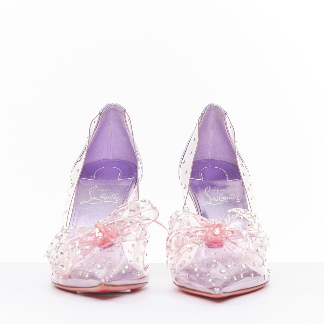 CHRISTIAN LOUBOUTIN Jelly Strass 80 metallic lilac crystal PVC bow pump EU37