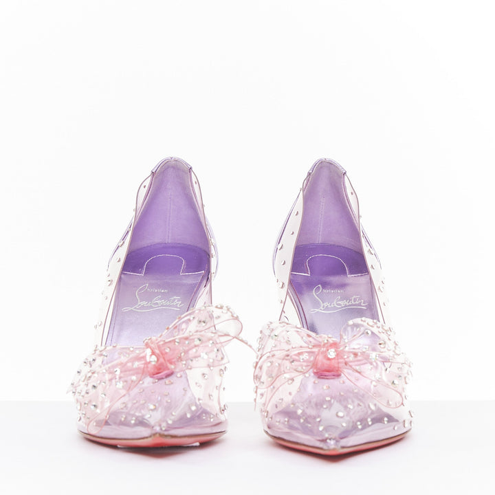 CHRISTIAN LOUBOUTIN Jelly Strass 80 metallic lilac crystal PVC bow pump EU37