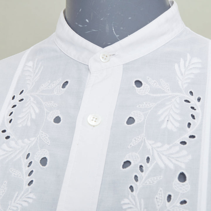 ALEXANDER MCQUEEN KIDS 2017 white embroidered eyelets trim priest shirt Y14+ XS