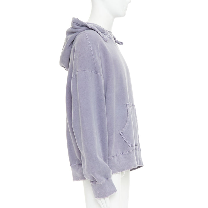 ANCELLM washed purple cotton distressed details pocketed hoodie Sz1 S