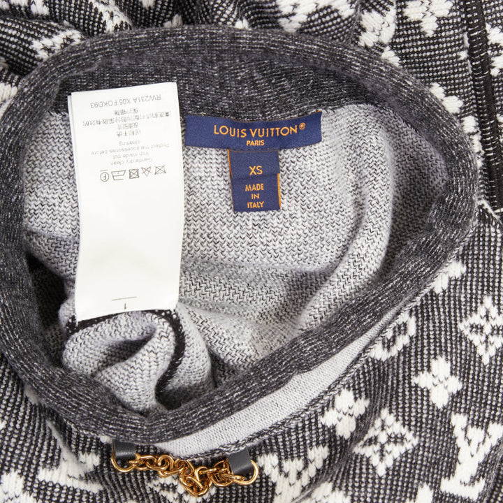 LOUIS VUITTON 2023 grey cream wool cotton LV monogram chain collar mini dress XS