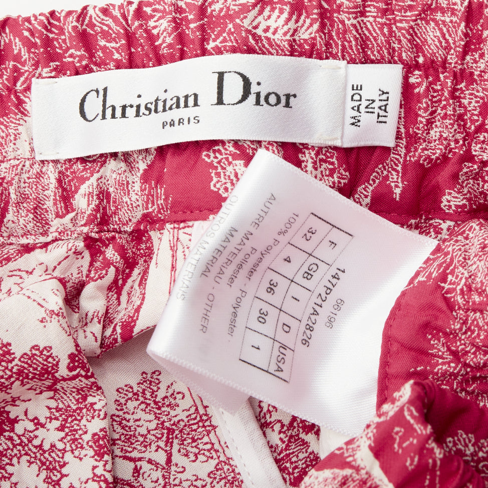 DIOR 2021 Dioriviera fuchsia red Toile de Jouy taffeta shorts FR32 XXS