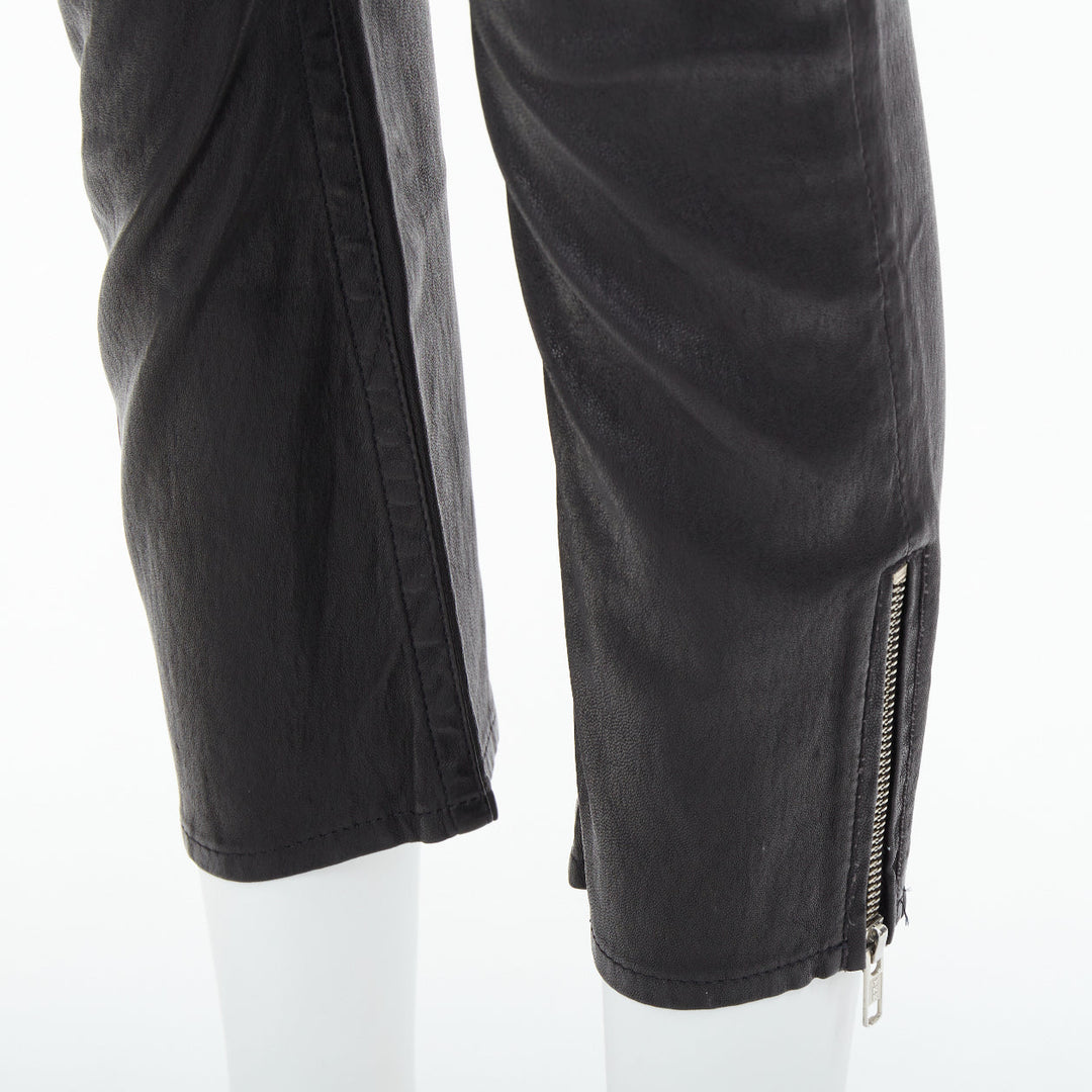 ISABEL MARANT black lambskin leather mid rise ankle zip skinny pants Sz1 XS