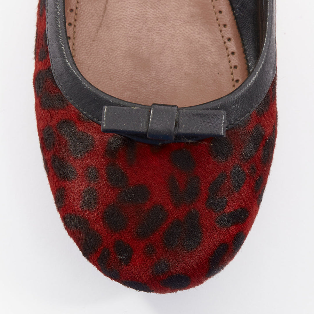 ALAIA red calf hair leopard print black leather trim ballet flats EU37.5