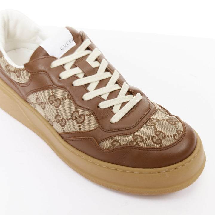 GUCCI brown leather canvas GG monogram logo chunky platform sneaker UK9.5 EU43.5