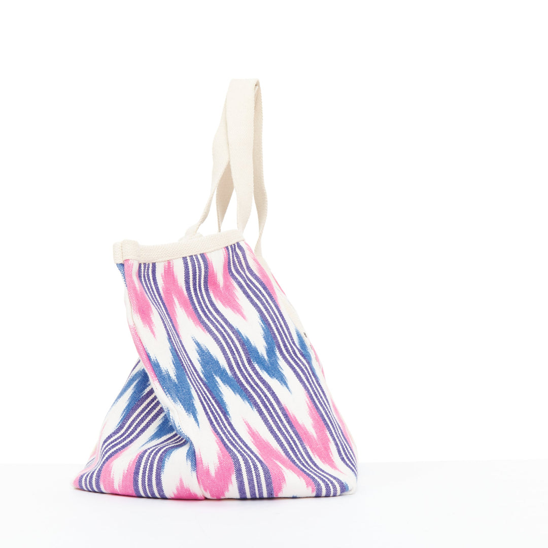 ISABEL MARANT Darwen creIkat print ecru pink blue graphic canvas logo tote bag