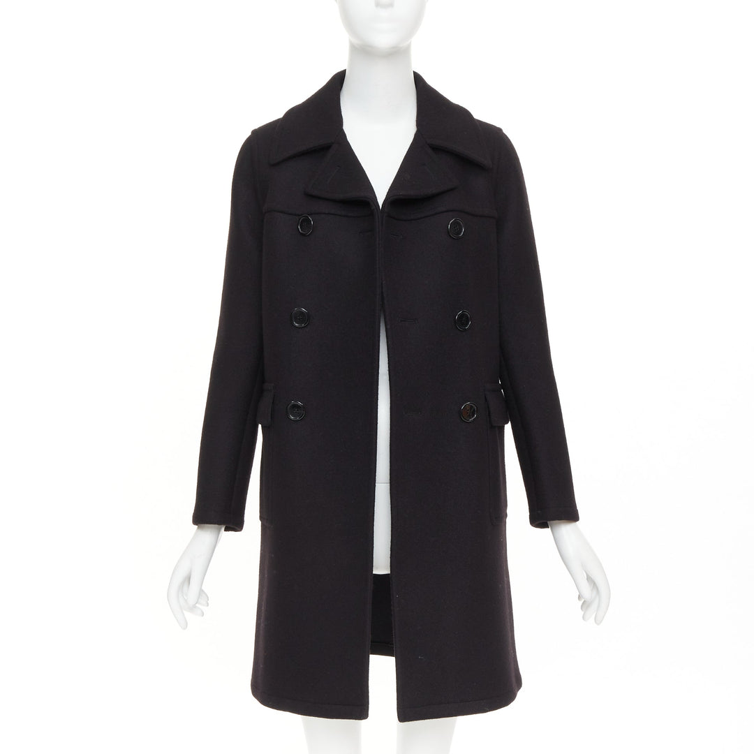 SAINT LAURENT 2014 Caban black wool felt double breasted panelled pea coat FR34