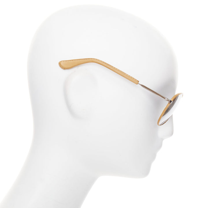 LINDA FARROW Veronique Branquinho tan leather trim aviators pilot sunglasses