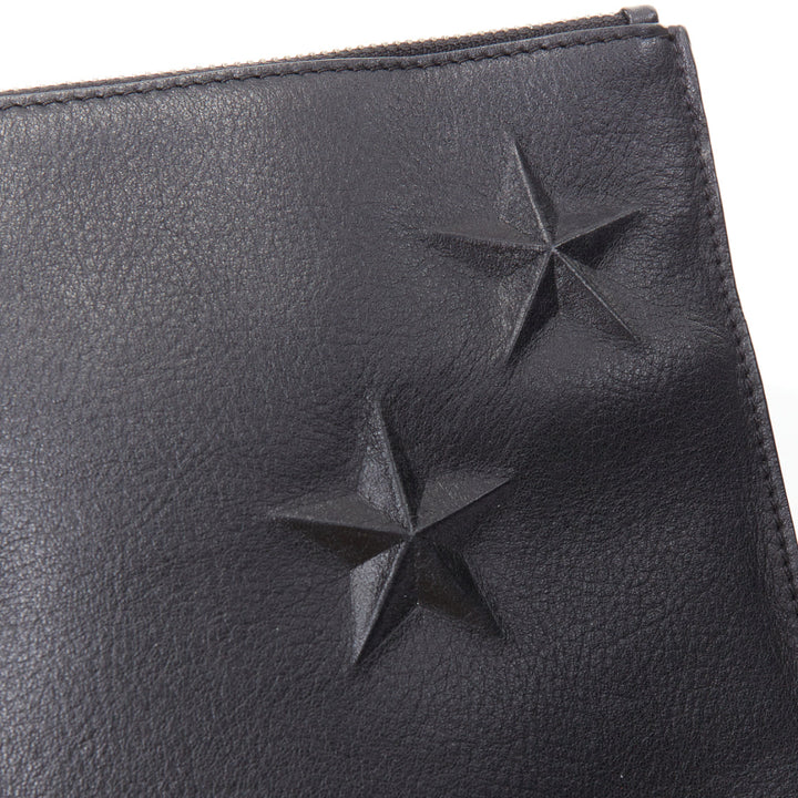 GIVENCHY Riccardo Tisci black leather star debossed double zip clutch bag