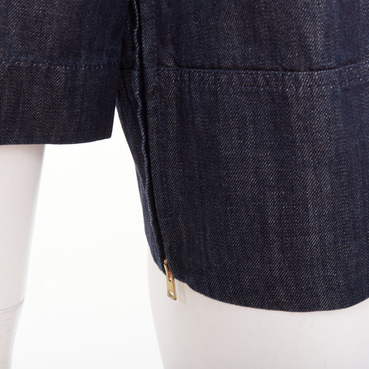 MARNI indigo denim cotton linen square bateau neck zipper boxy top IT38 XS