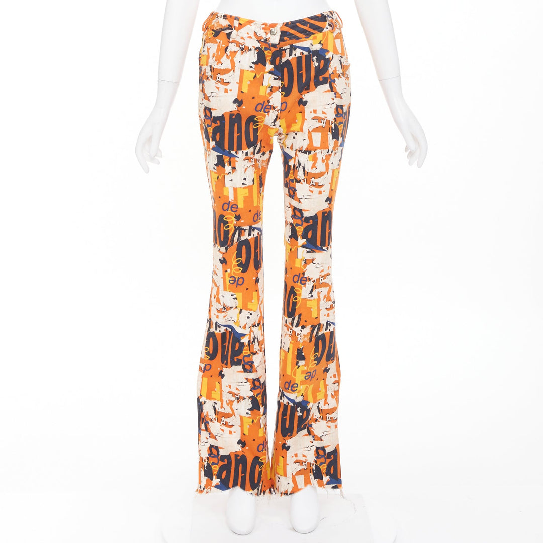CHRISTIAN DIOR 2001 Runway John Galliano orange poster graphic denim jeans FR36