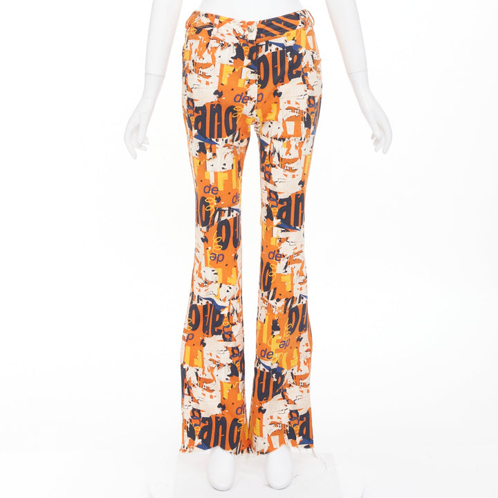 CHRISTIAN DIOR 2001 Runway John Galliano orange poster graphic denim jeans FR36