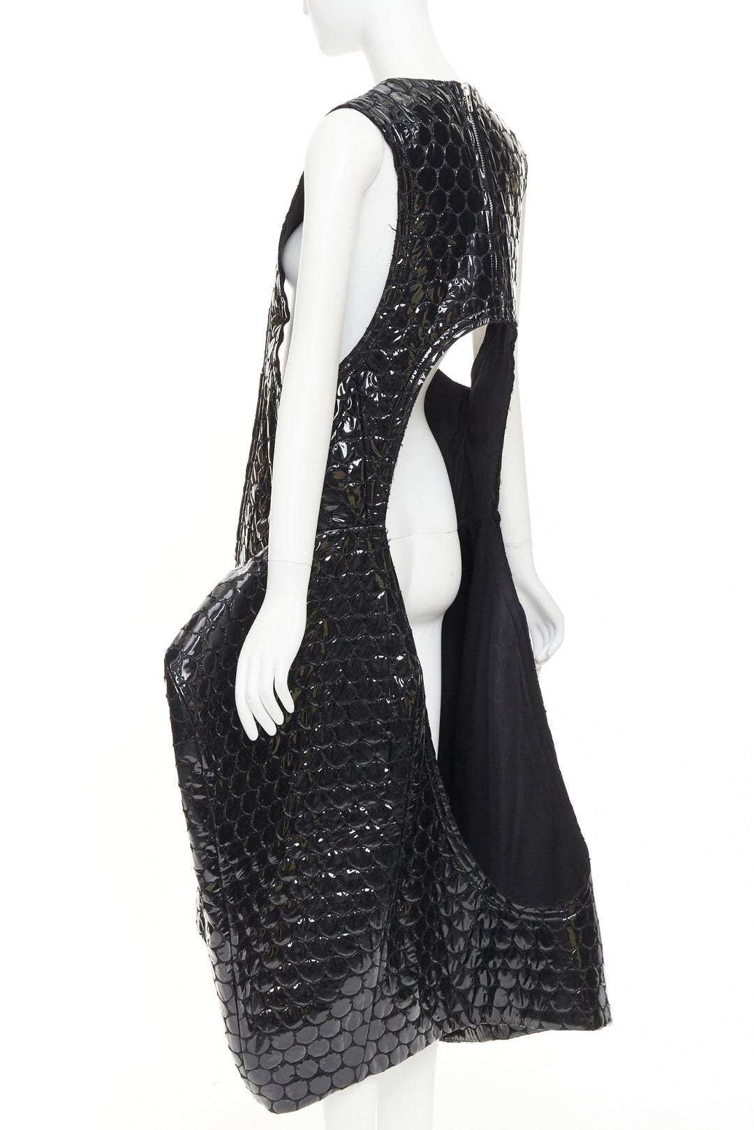 rare COMME DES GARCONS 2019 Runway PVC bubble quilted cutout pannier dress S