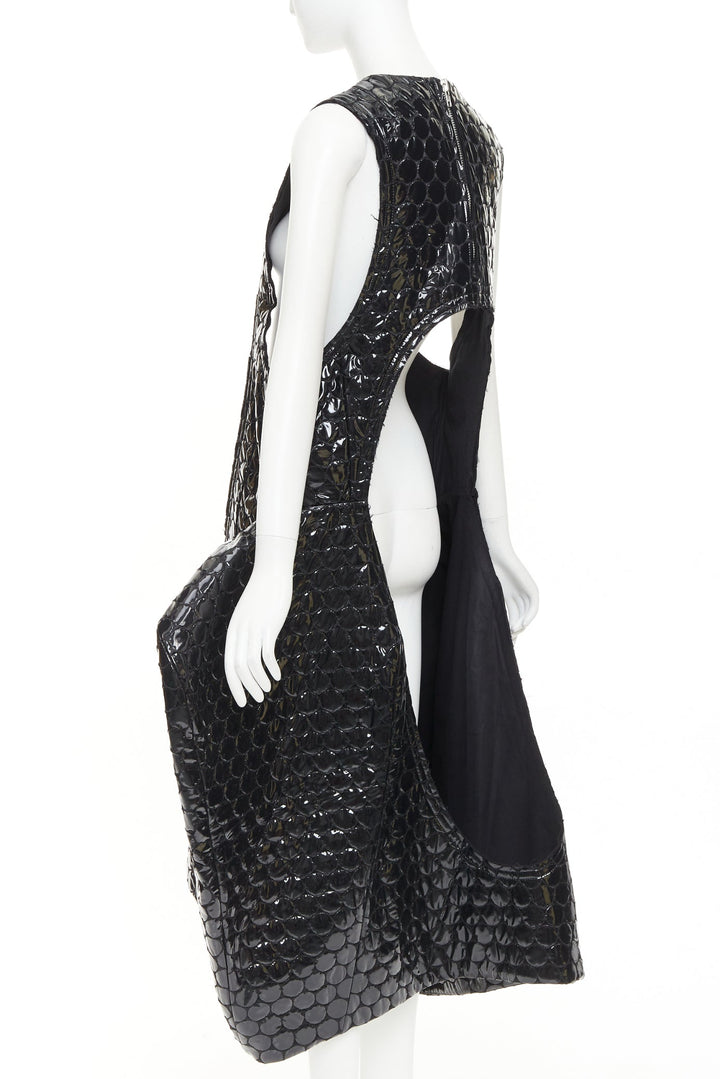 rare COMME DES GARCONS 2019 Runway PVC bubble quilted cutout pannier dress S