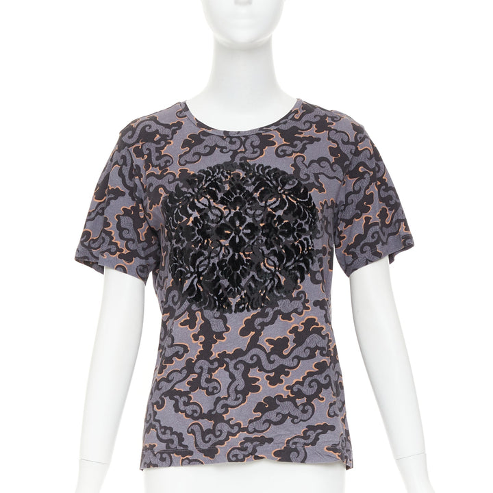 DRIES VAN NOTEN 2013 purple orange oriental cloud print felt applique tshirt S