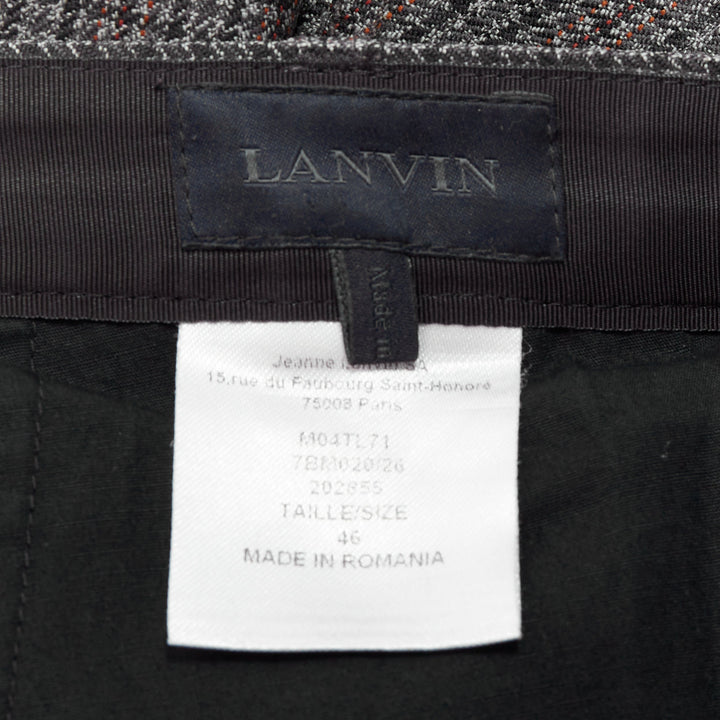 LANVIN grey 100% wool houndstooth knee darts tapered pants FR46 S