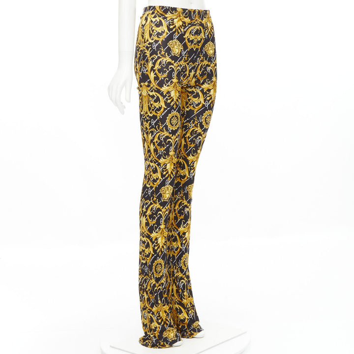 VERSACE 2020 Runway Gianni Signature Medusa Barocco gold flare pants IT42 M