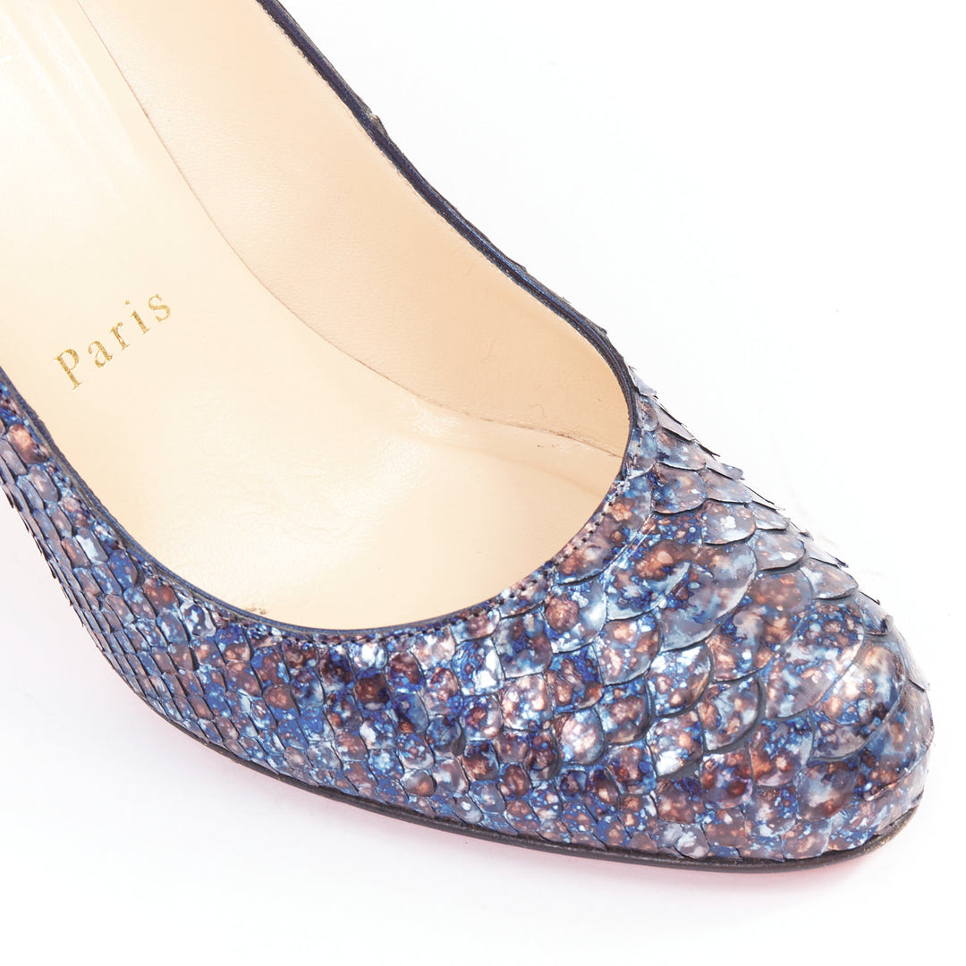 CHRISTIAN LOUBOUTIN Simple Pump 85 Acid Blue scaled almond toe pump EU37.5