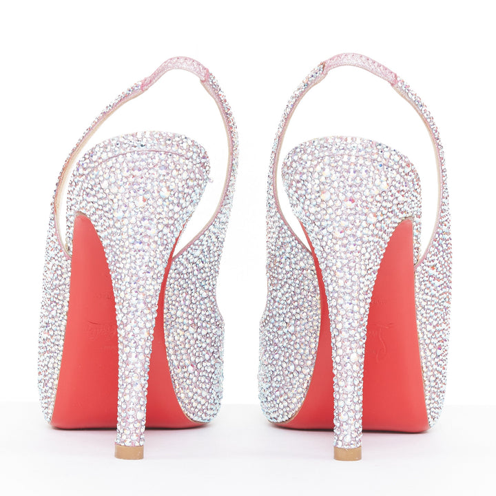 CHRISTIAN LOUBOUTIN Very Prive Strass 120 silver crystal slingback pump EU37.5