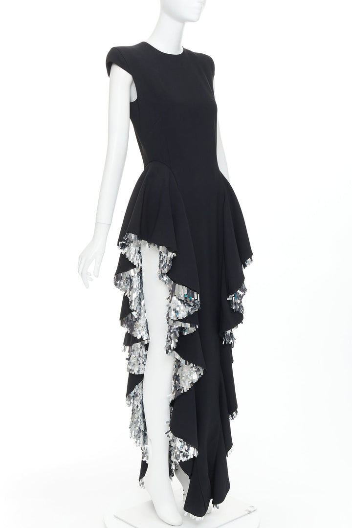 rare ALEXANDRE VAUTHIER COUTURE SS2023 Runway black silver sequin ruffle dress