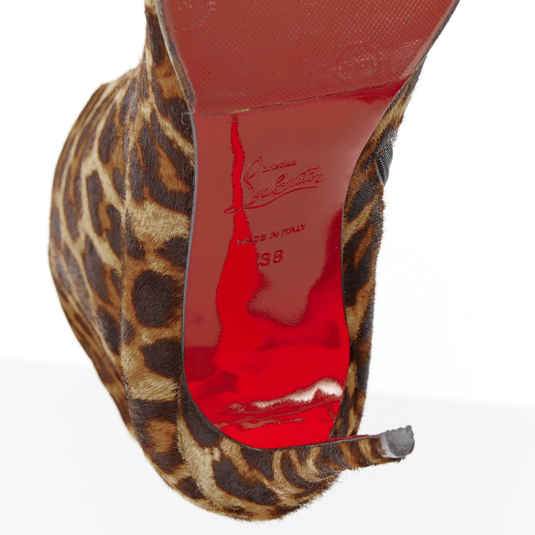 CHRISTIAN LOUBOUTIN leopard print calf hair high stiletto heel ankle boots EU38