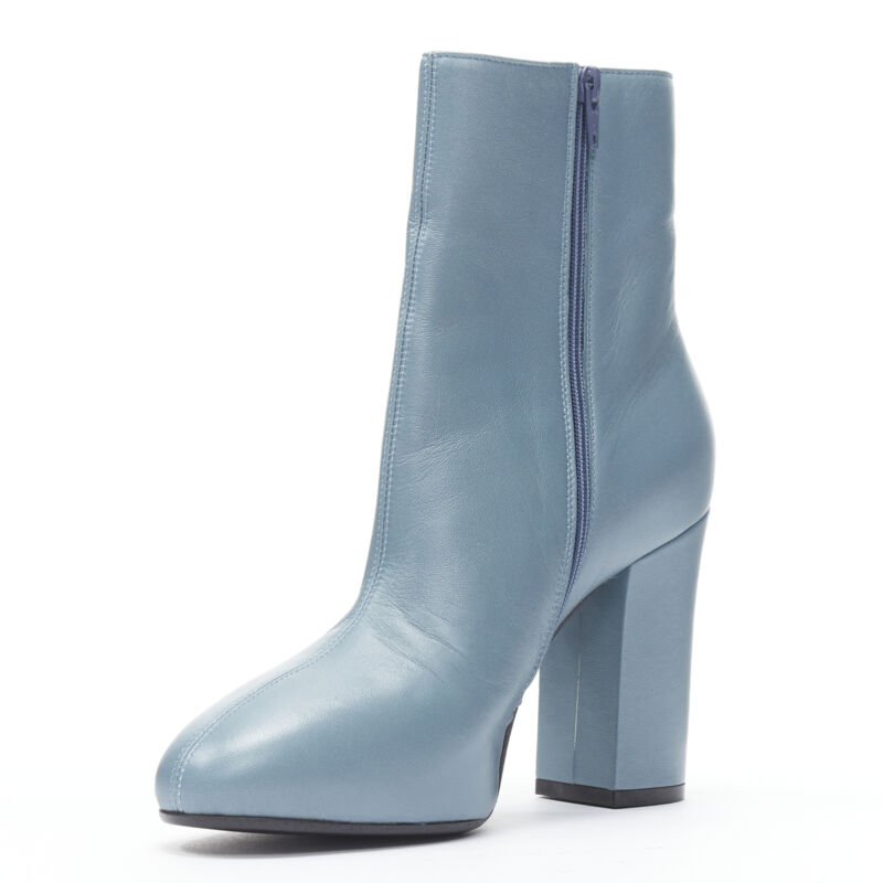 Female mannequin wearing Dries Van Noten Runway Blue Leather Women Boots in Size EU36 | Available at JHROP