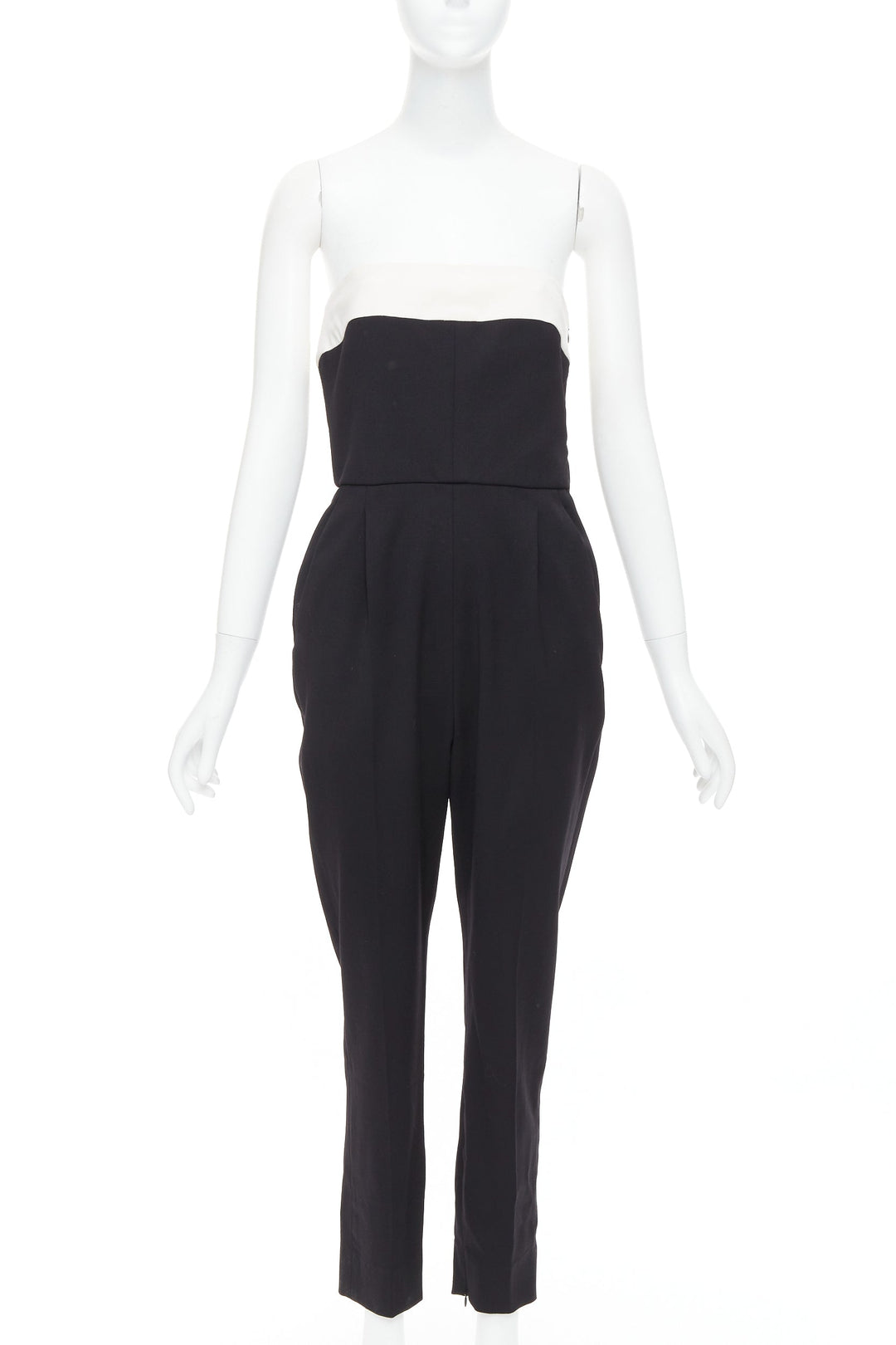 VALENTINO black cream wool blend bow black strapless jumpsuit IT40 S