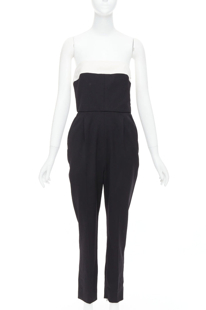 VALENTINO black cream wool blend bow black strapless jumpsuit IT40 S