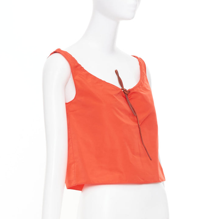 MIU MIU 1990s Vintage orange nylon drawstring leather trim cropped tank IT40 S