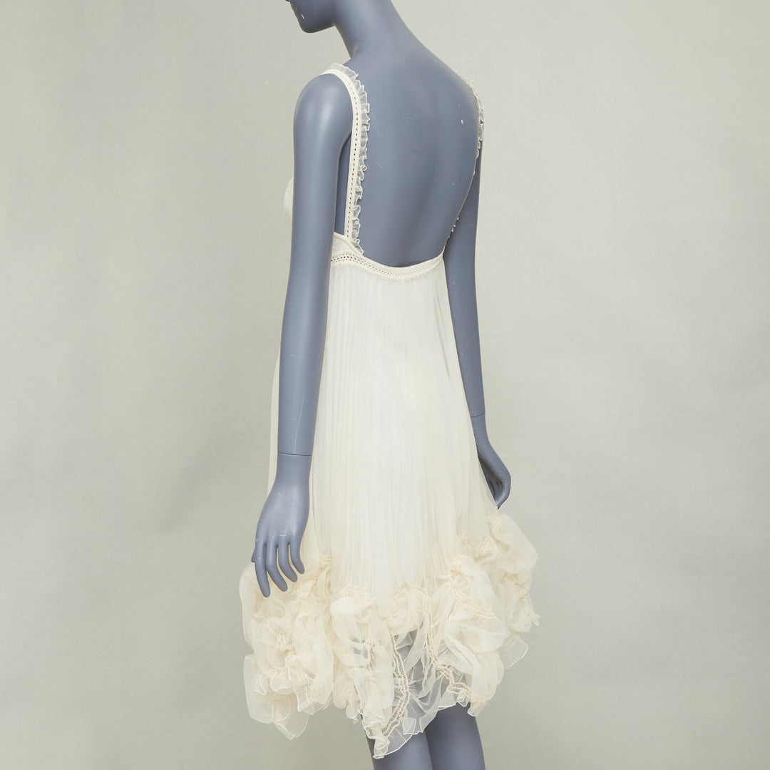 ADAM JONES Vintage ivory knitted bralette pleated ruffle boho slip dress S
