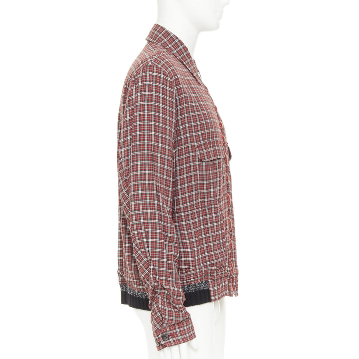 UNDERCOVER red green grey plaid check wool rib zip bomber shirt JP4 XL
