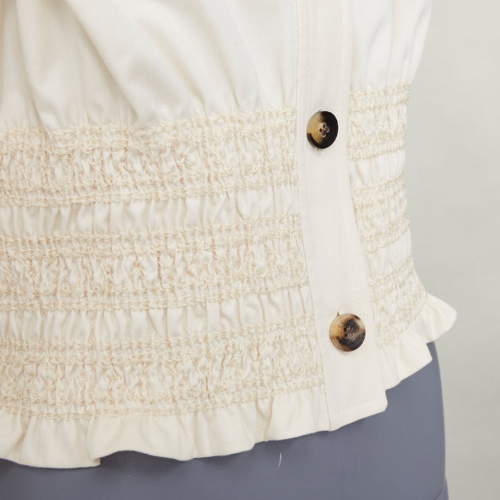 HERMES 2010 Crude Cell  ivory heavy cotton smocked waist crop overshirt FR38 M