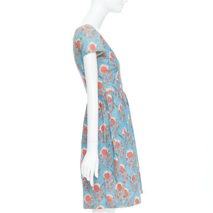OSCAR DE LA RENTA blue red vintage print cocktail dress US0 XS Taylor Swift