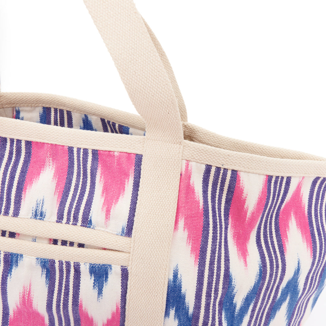ISABEL MARANT Darwen creIkat print ecru pink blue graphic canvas logo tote bag