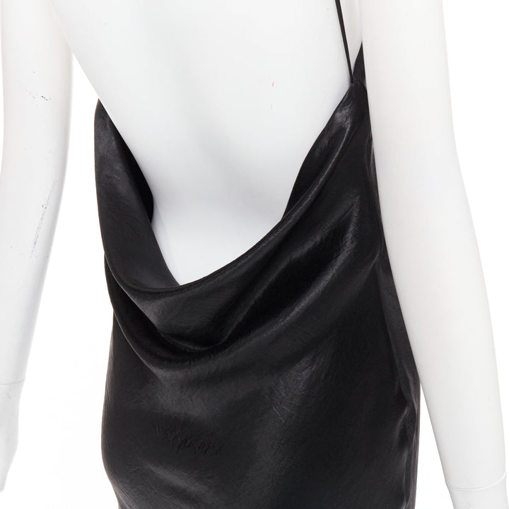 SAINT LAURENT 2023 Runway black iridescent satin plunge cowl back dress FR42 XL