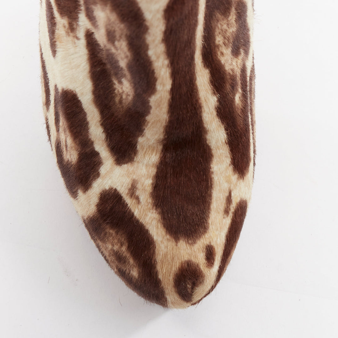 GIUSEPPE ZANOTTI brown nude leopard print platform high heel boots EU36.5
