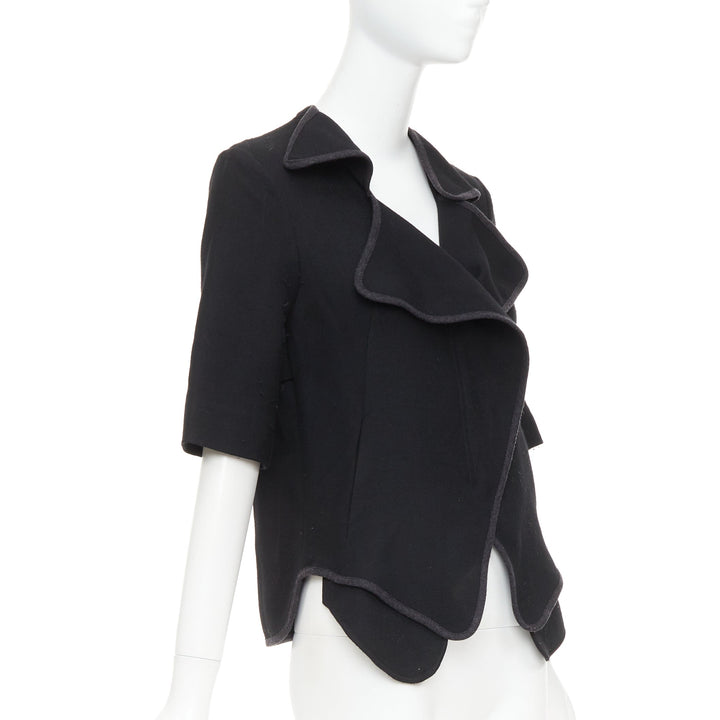 MARNI 2010 black 100% virgin wool twill trimmed collar fitted jacket IT38 XS