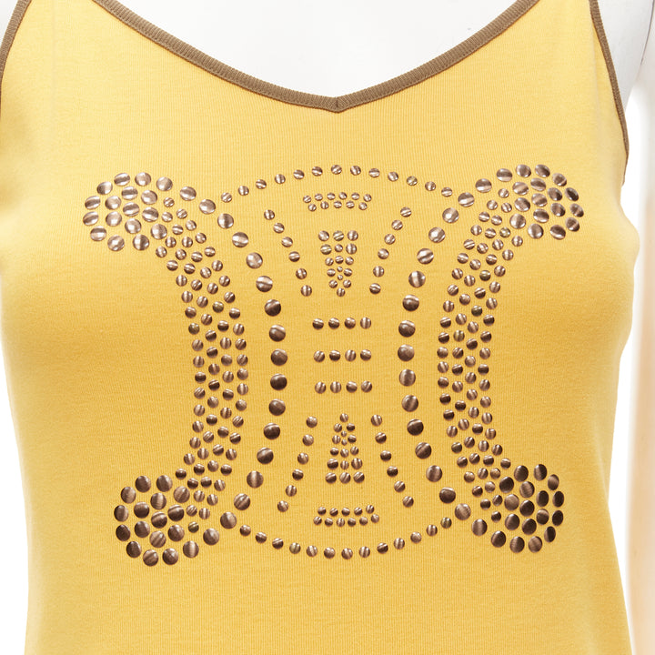 CELINE Vintage Y2K yellow Triomphe logo studded cami tank top M