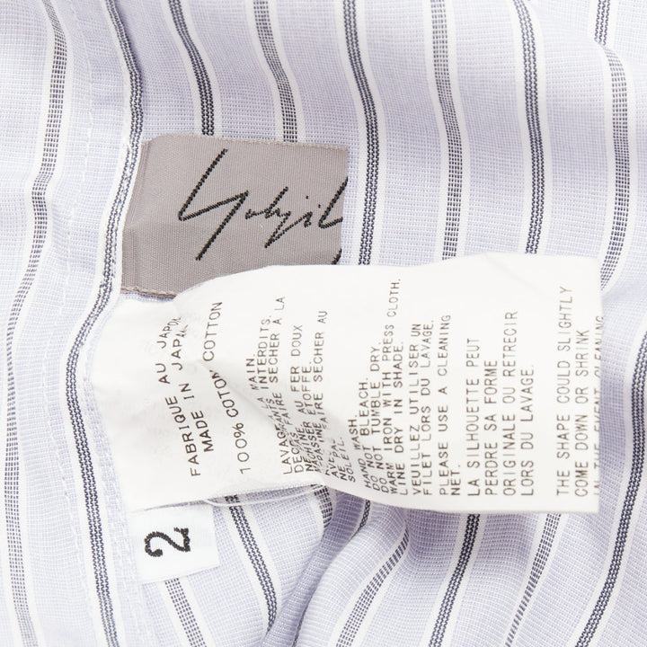 YOHJI YAMAMOTO HOMME light blue grey striped collarless button up shirt JP2 M