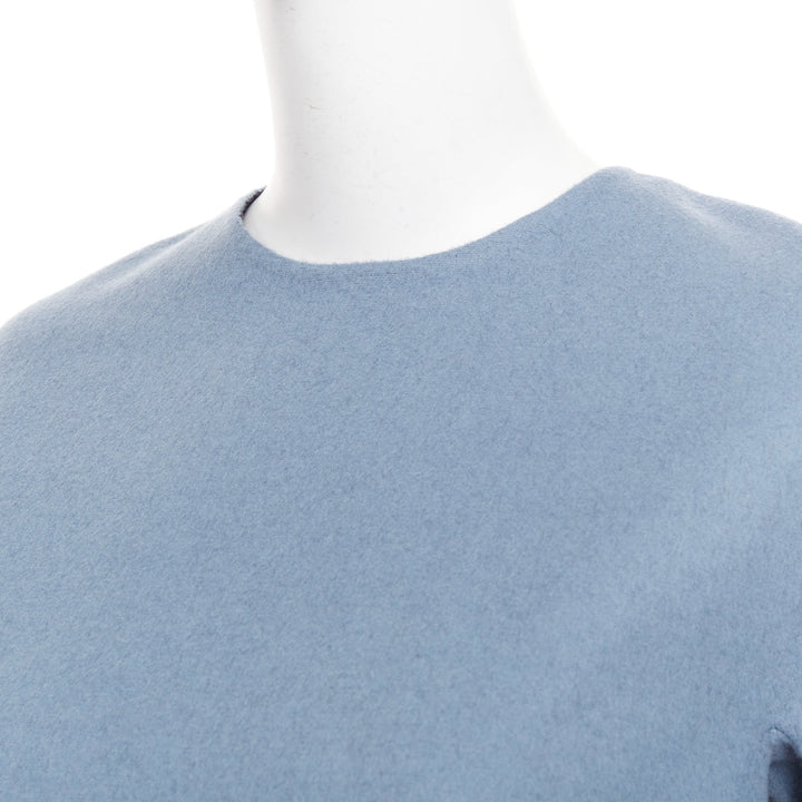 THE ROW bicolor blue black wool cashmere crew neck half sleeve top US0 XS