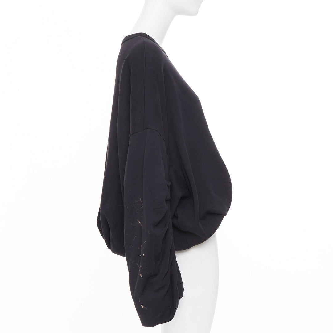 DRIES VAN NOTEN 2023 Hannett black ruched draped bubble hem cotton sweatshirt M